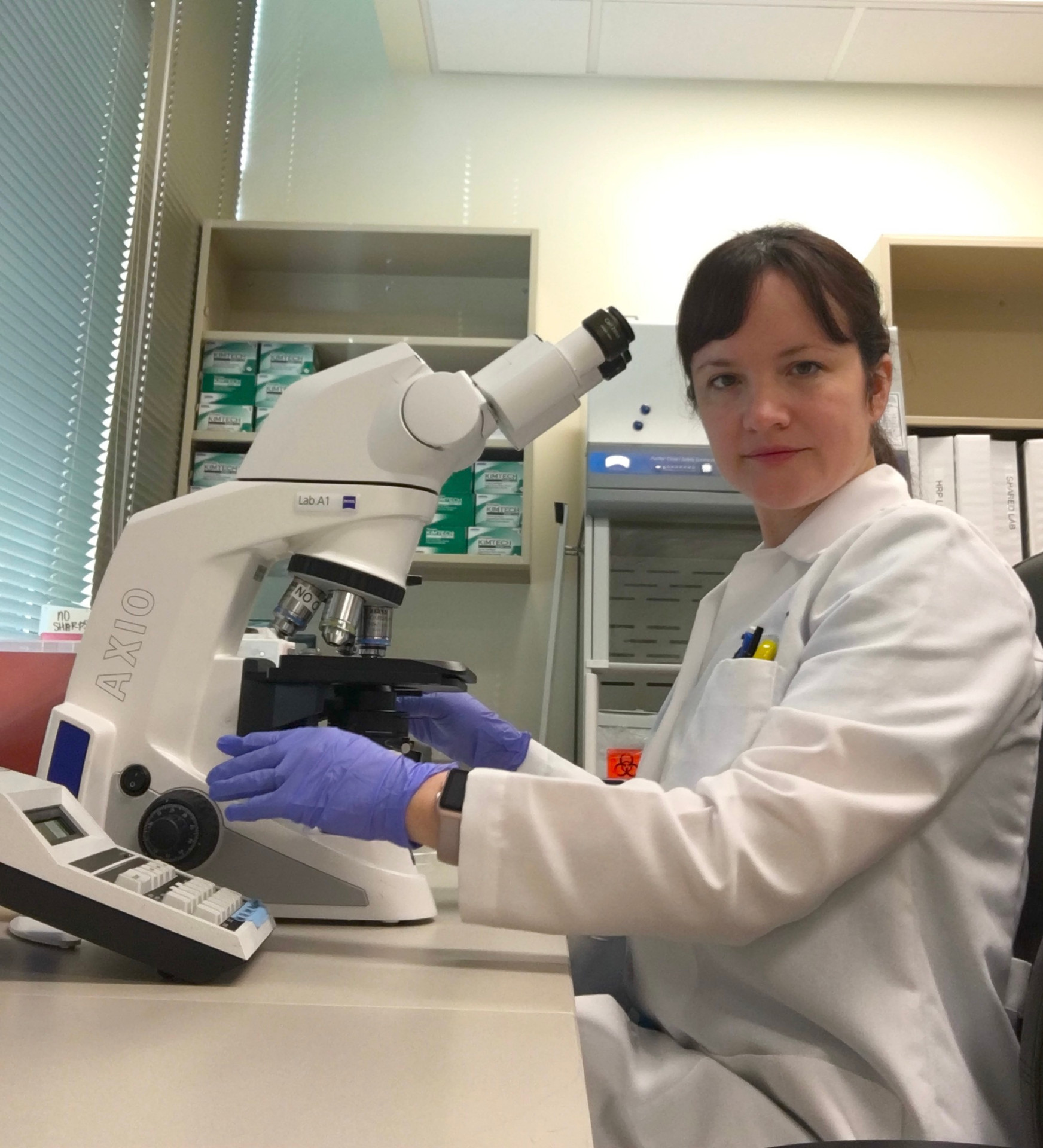 Laboratory professional at microscope